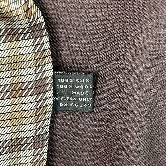 V. Fraas Men's Doubled Scarf Tan Beige Plaid Silk Brown Wool Lining Italy made - Picture 7 of 9